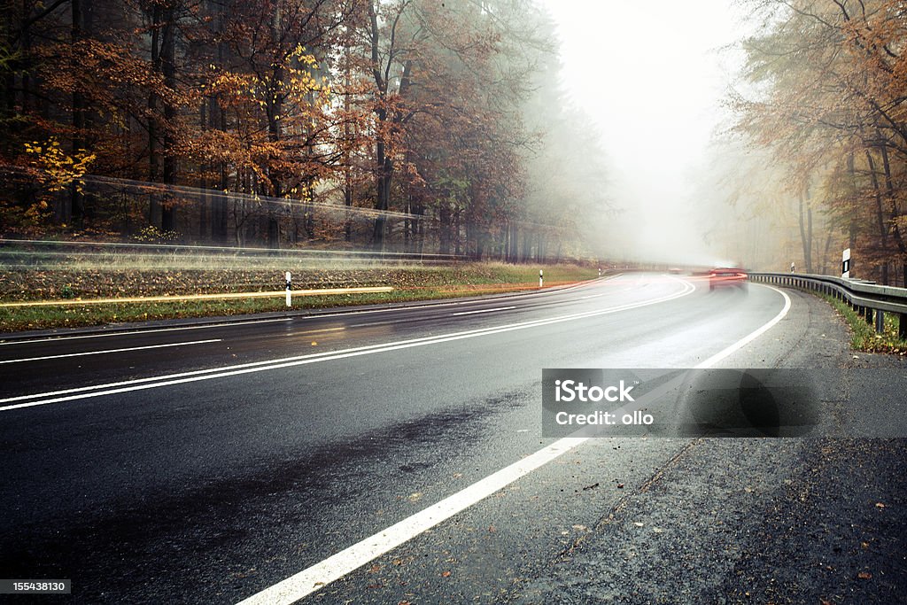 Nebbia e pioggia sulla Strada di campagna - Foto stock royalty-free di Albero