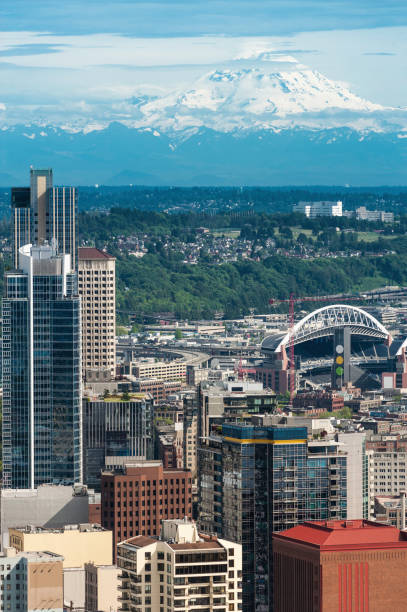 Panorama of Seattle with the Volcano on the back in Washington state