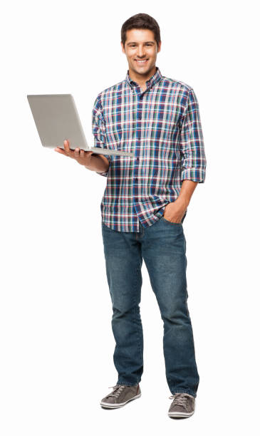 istock Happy Young Man Holding a Laptop - Isolated 155439482