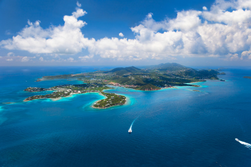 aerial shot of East End of St. Thomas in US Virgin Islands, taken from a light aircraft