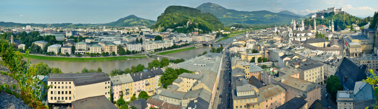 180 degree panorama with high resolution of the oldtown of salzburg / view from the moenchsberg.