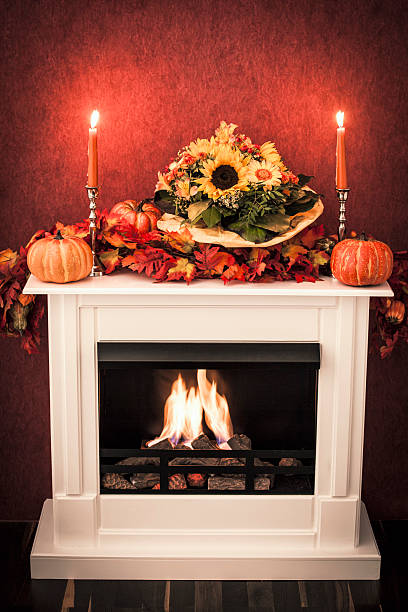 istock Fireplace with Autumn Decoration 155440259