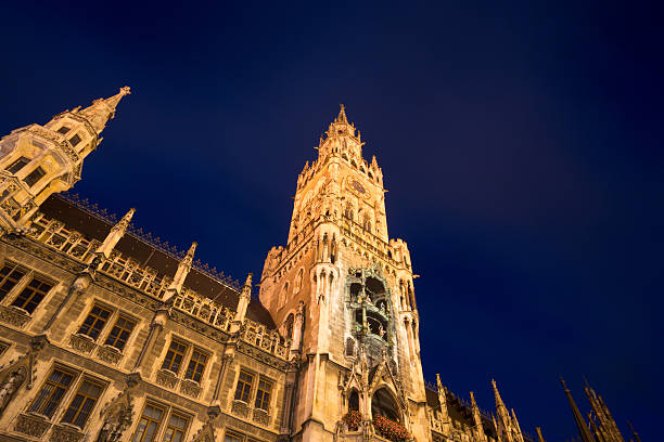 Munich Town Hall Marianplatz at night.