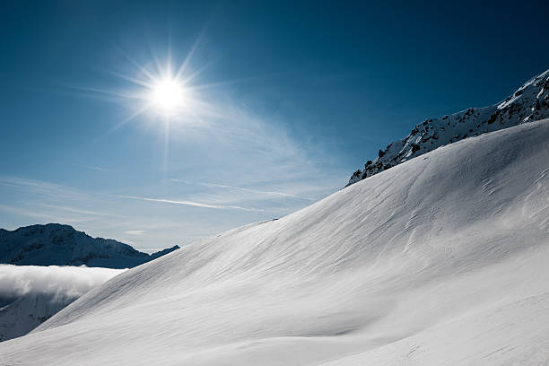 vista panoramica sulle alpi montagne sopra le nuvole - mt snow horizon over land winter european alps foto e immagini stock