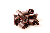 Group of chocolate curls on a white background
