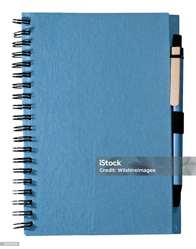 Tomar notas: Azul cuaderno con espiral Journal con lápiz - Foto de stock de Azul libre de derechos