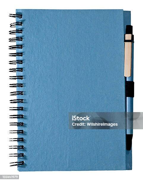 Tomar Notas Azul Cuaderno Con Espiral Journal Con Lápiz Foto de stock y más banco de imágenes de Azul