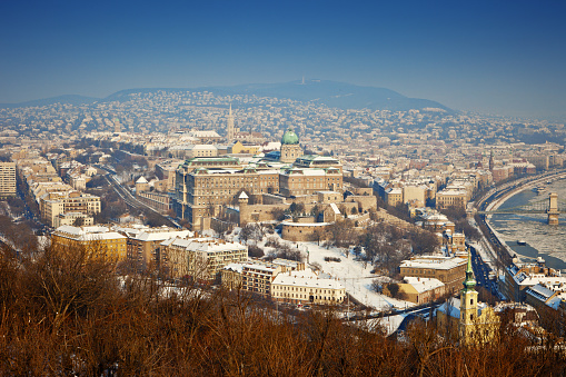 Winter view of Budapestt with Buda Castle, Hungary