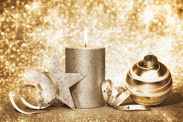 istock Xmas candle and shining stars 155442892