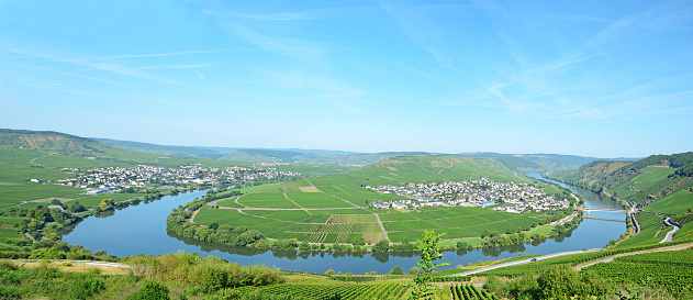 Confluence of rivers Main and Rhine, Germany - aerial panoramic view