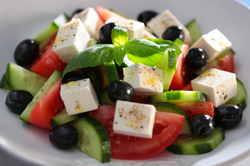 Original Greek salad close-up in tavern.