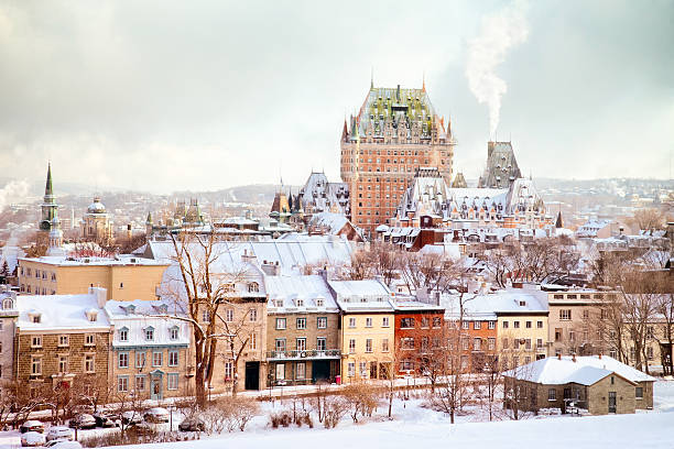 Quebec City Winter Skyline with Chateau Frontenac stock photo