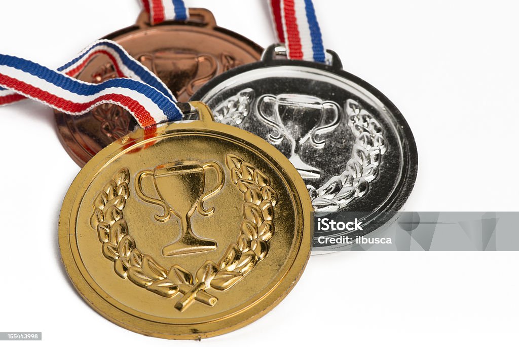 Medalhas Olímpicas isolada no branco - Foto de stock de Medalha royalty-free