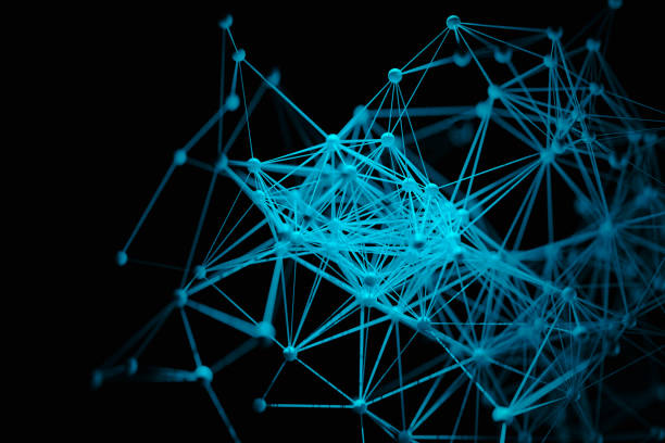 istock Science and technology concept background connected by lines like atomic fractal structure, 3d rendering 1554440615