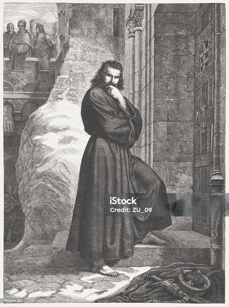 Henry IV in der Burg Canossa im Jahre 1077 - Lizenzfrei Papst Stock-Illustration