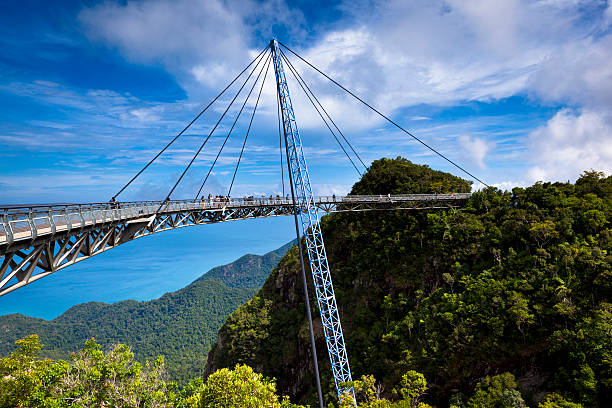 sky bridge scenic view amazing cable bridge over the tropical rainforest island landscape in langkawi, malaysia. elevated walkway photos stock pictures, royalty-free photos & images