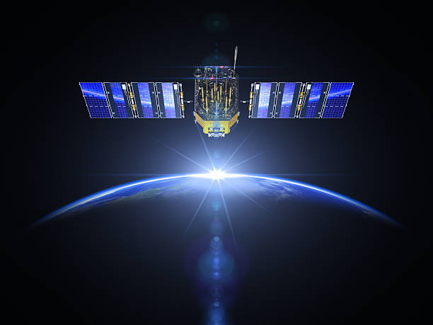 衛星放送と朝日のスペース - satellite view ストックフォトと画像