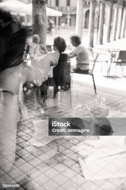 Woman In A Restaurant Stock Photo - Download Image Now - Black And White, Restaurant, One Woman Only