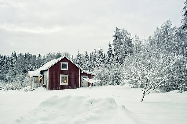 istock Typical wooden house in Sweden during winter 155445055