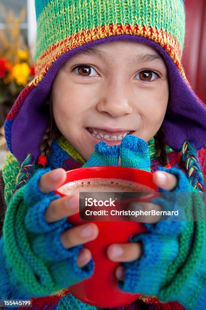 Autumn Happy Girl Drinking Hot Chocolate Stock Photo - Download Image Now - Hot Chocolate, Girls, Outdoors