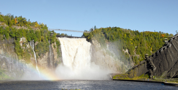 The Montmorency waterfall in Quebec, Canada. The waterfall is a major tourist attraction.