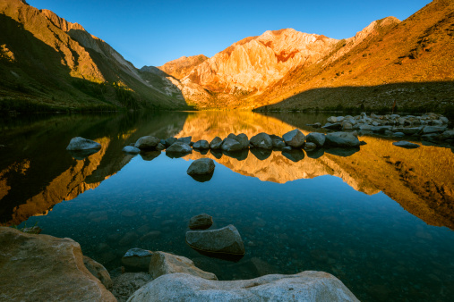 Beautiful morning at Convict lake with Mount Morrison in the back drop. Convict lake is lake in the Sherwin Range of the Sierra Nevada in California, USA
