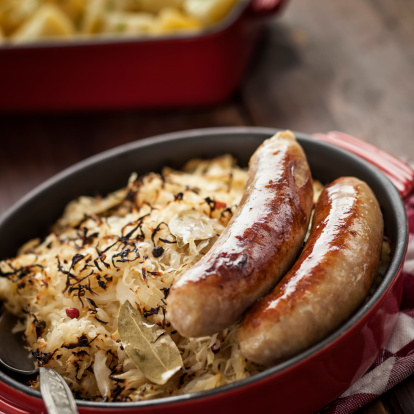 Sausages with sauerkraut and potatoes