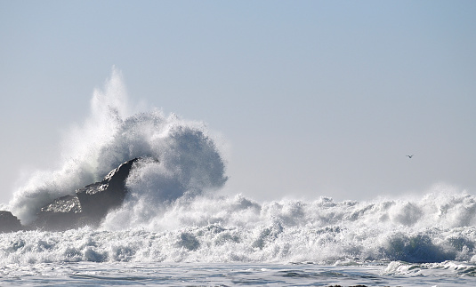 Big Wave braking at Rock in Half Moon Bay, California. (Mavericks surf spot at Half Moon Bay).