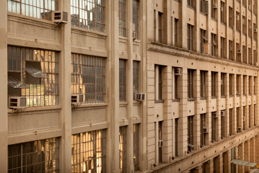 Facade of old art deco buildings in Manhattan, New York City. 