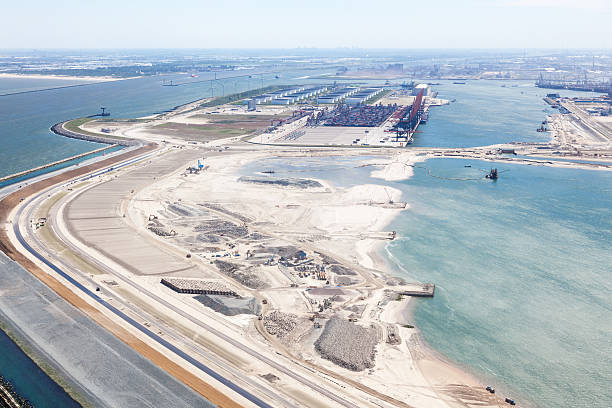 입구 로테르담, 두 번째 maasvlakte 공중 - containerisation 뉴스 사진 이미지