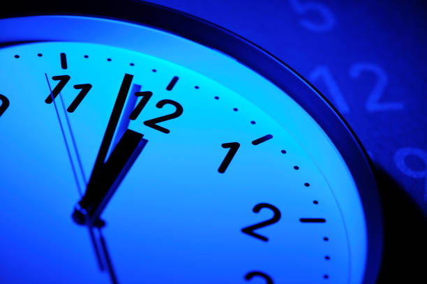 istock Blue tinted image of clock face with calendar 155447639