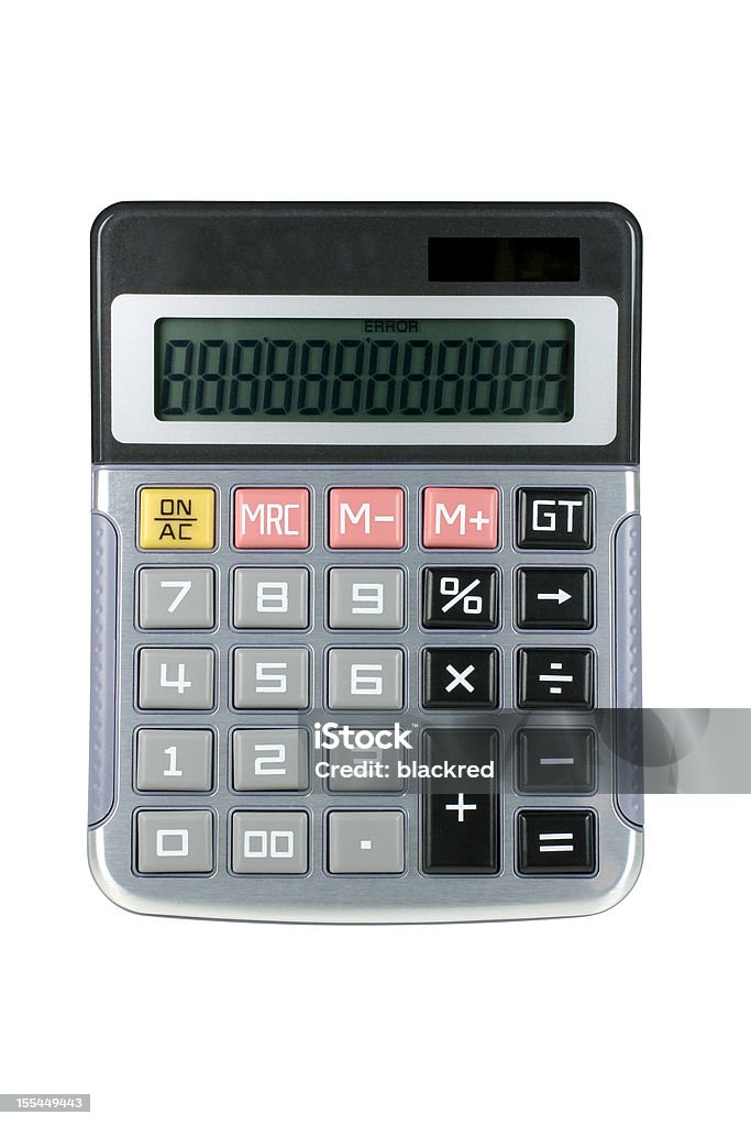 Calculator Front view of a calculator, isolated on white background. With clipping path. Accuracy Stock Photo