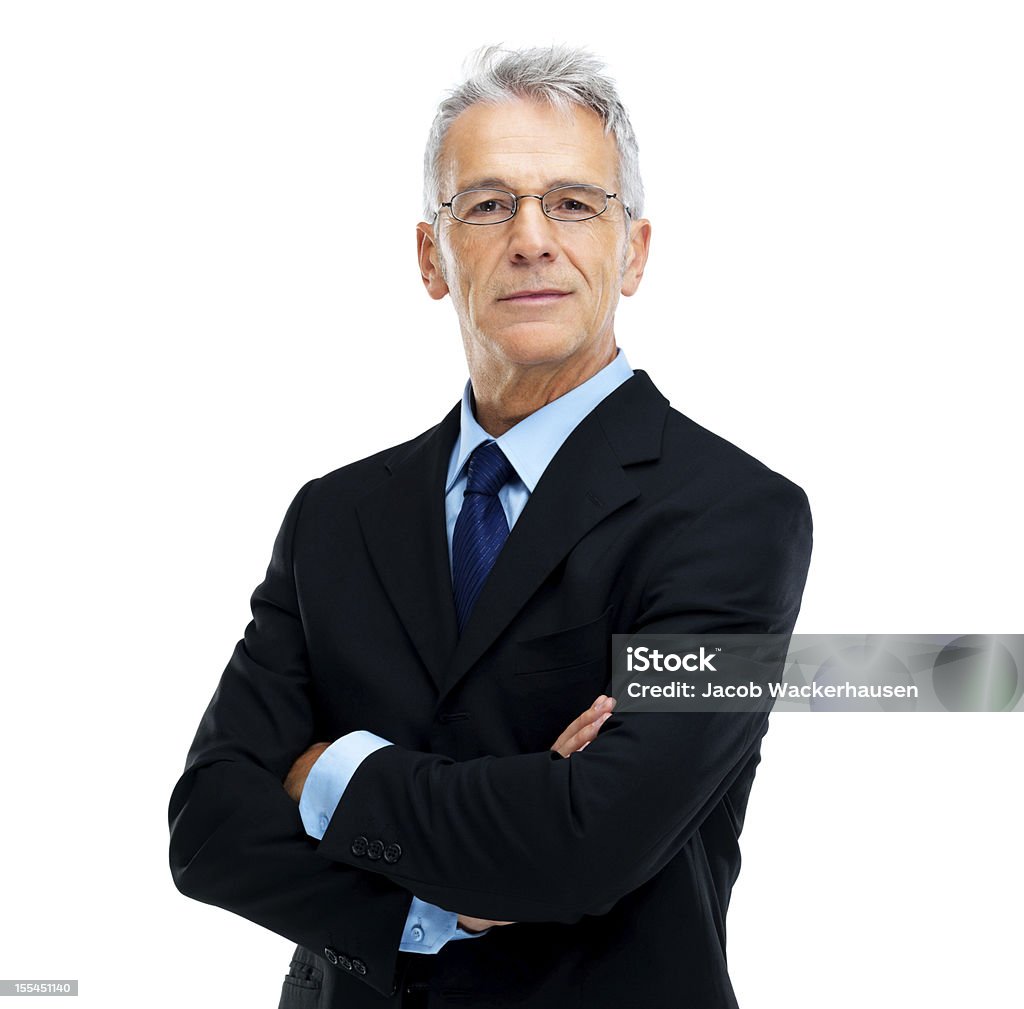Experienced executive Portrait of a confident senior businessman with arms crossed while isolated on white background Businessman Stock Photo