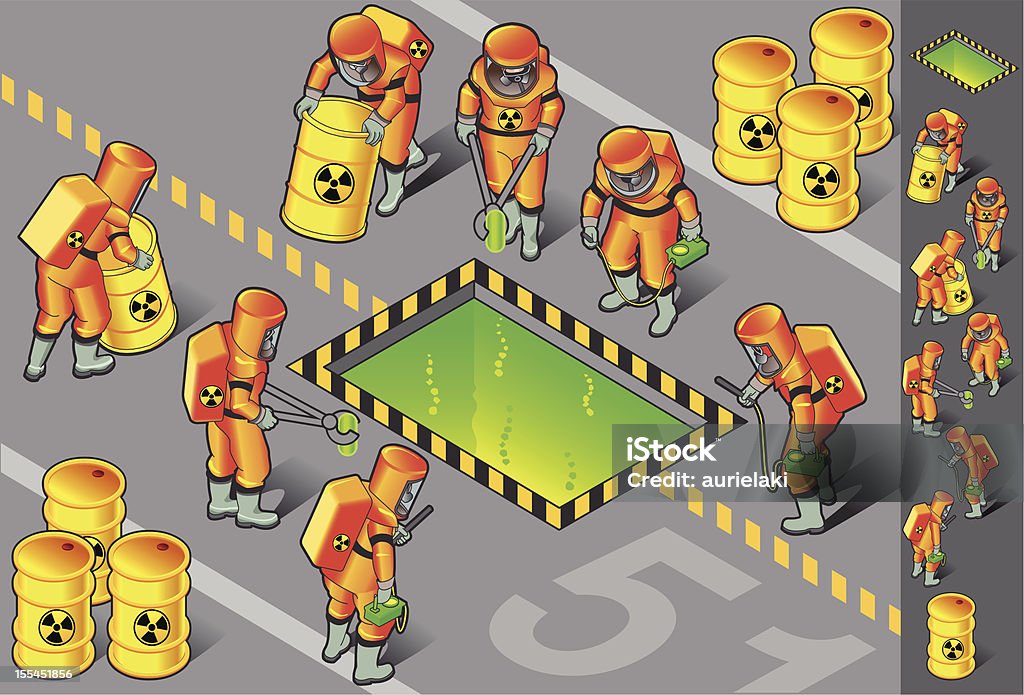 isometric nuclear com seis homem no trabalho - Vetor de Bota de Trabalho royalty-free