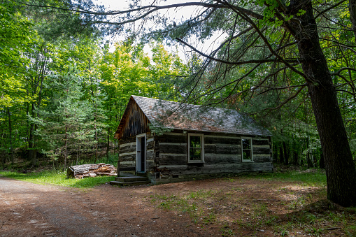 An old pioneer building, formerly an Orange Lodge now rests in Heritage Place in the Muskoka town of Huntsville, Ontario.