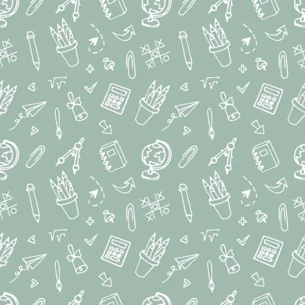 Vector illustration of Seamless pattern with doodles on the theme of school.