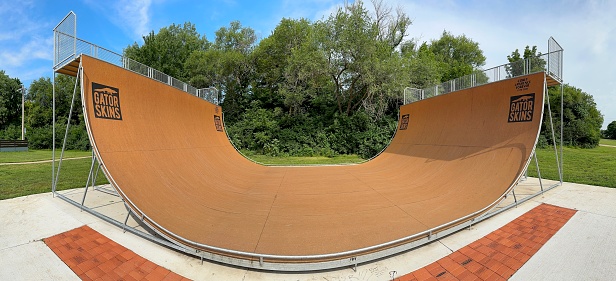 Lawrence, Kansas - July 17, 2023: Centennial Skate Park on Rockledge Road in Lawrence, KS