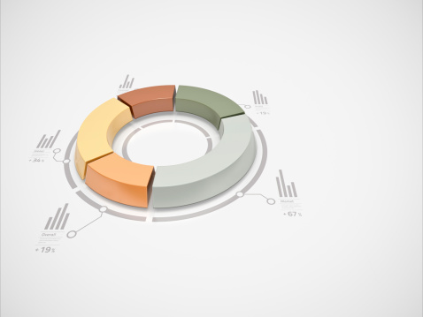 3d donut chart with numbers and symbols for business statistics and reports.