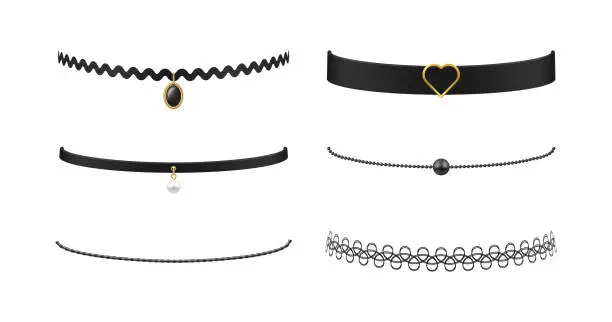 Vector illustration of Women chokers accessory for neck golden pearl decor element fashion necklace set realistic vector