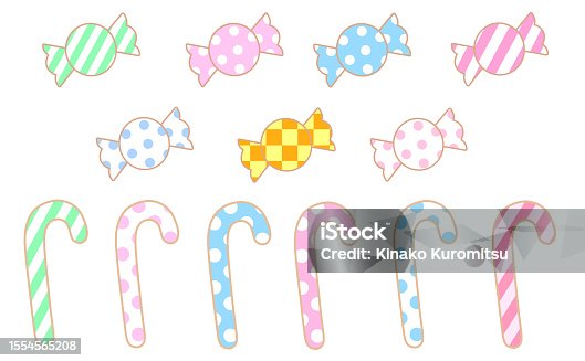 istock Set of candy and stick candy illustrations 1554565208