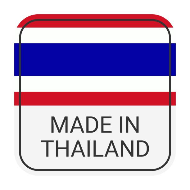 Made in Thailand badge vector. Sticker with stars and national flag. Sign isolated on white background. Made in Thailand badge vector. Sticker with stars and national flag. Sign isolated on white background. thailand flag round stock illustrations