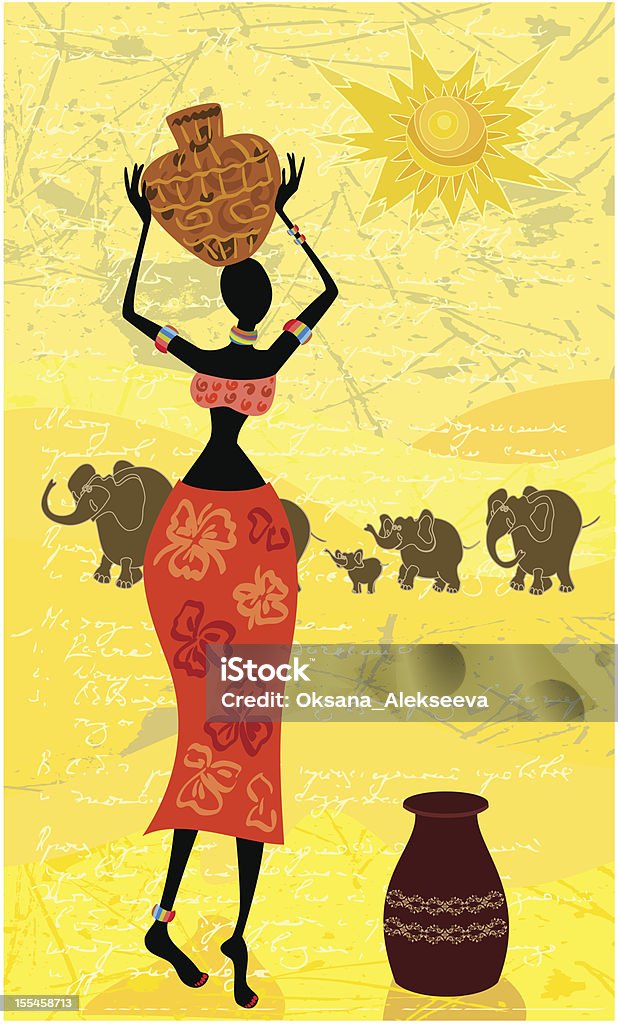 Пейзаж с Африканская женщина декоративные - Векторная графика Аборигенная культура роялти-фри