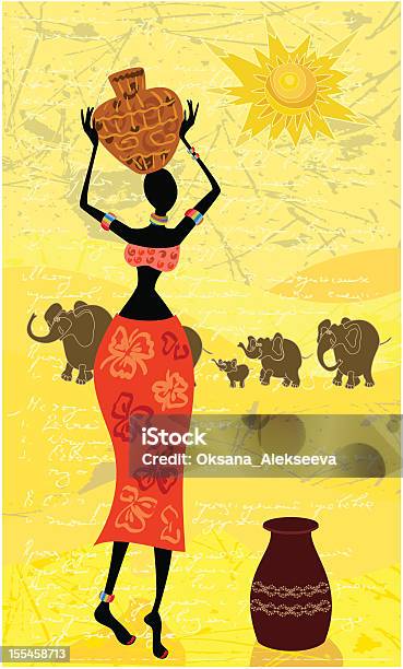 Пейзаж С Африканская Женщина Декоративные — стоковая векторная графика и другие изображения на тему Аборигенная культура - Аборигенная культура, Абстрактный, Векторная графика