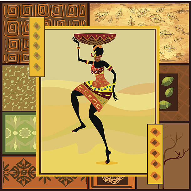 afrikanische mädchen gekleidet in einem dekorativen - aboriginal art aborigine rock stock-grafiken, -clipart, -cartoons und -symbole