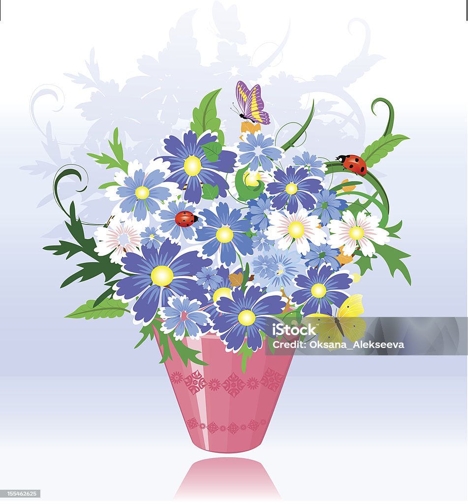 Весенний Букет цветов - Векторная графика Бабочка роялти-фри
