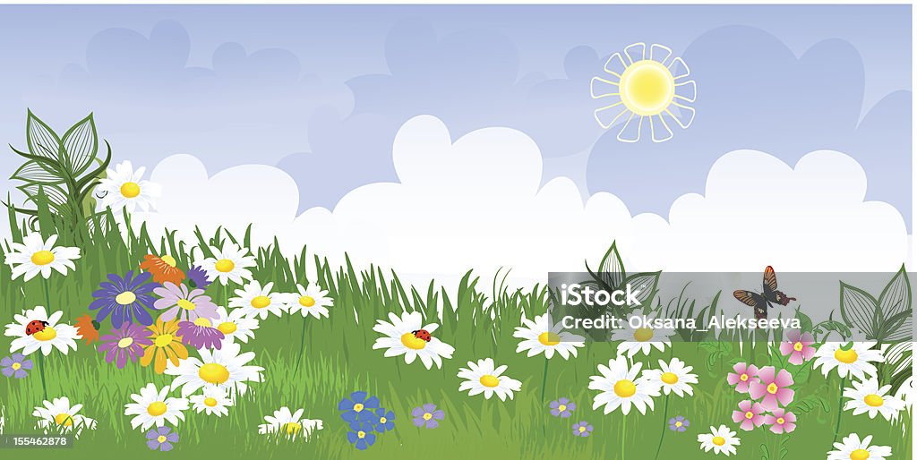 Flower meadow panorama with clouds flower meadow panorama Abstract stock vector