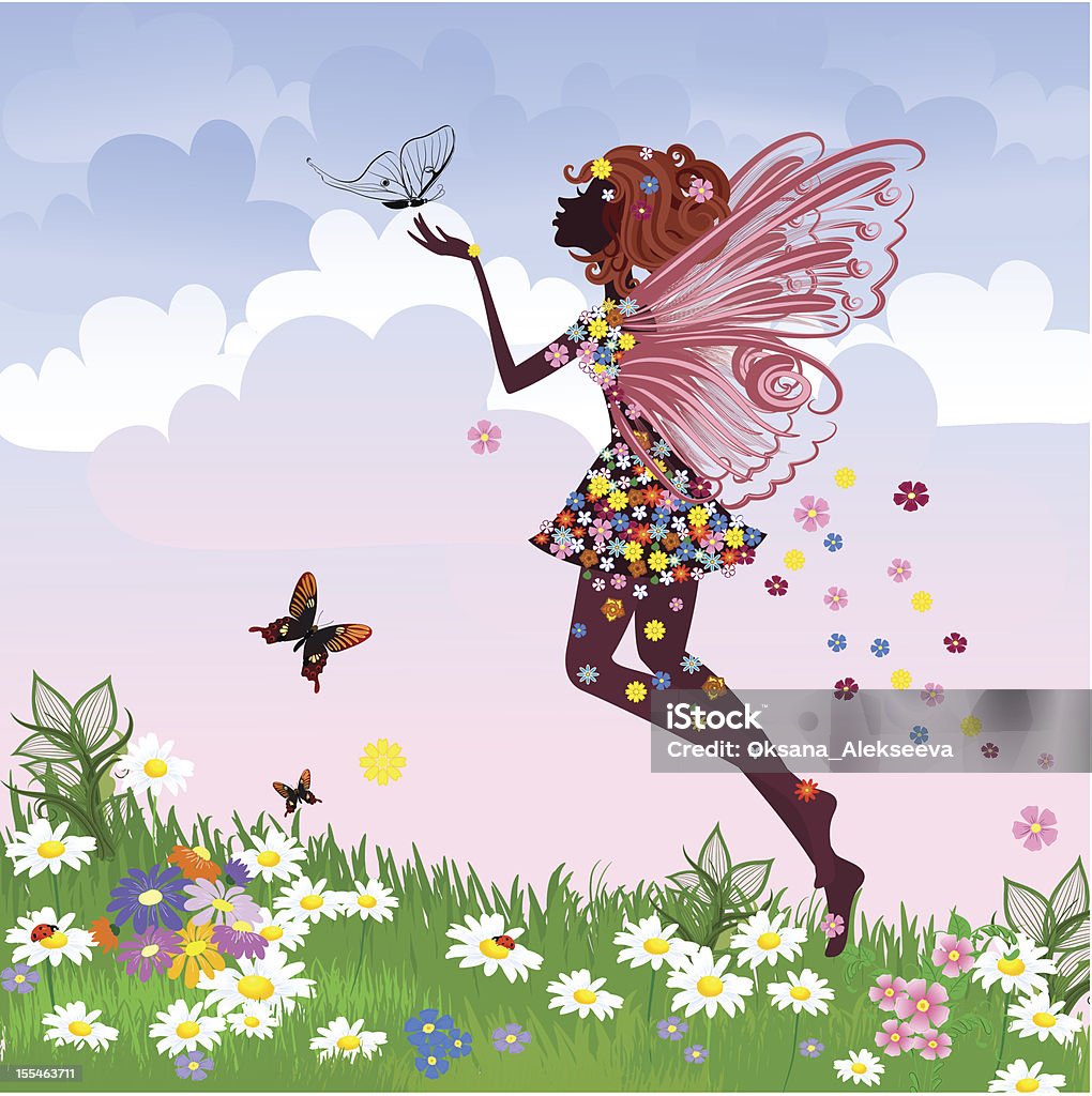 Flower Fairy на луг - Векторная графика Ветер роялти-фри