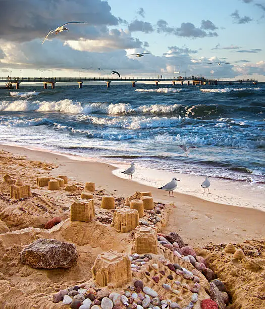 Sand castles on the beach of Rugen island in the Baltic Sea