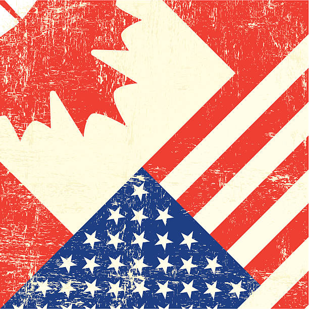 kanadyjskie i amerykańskie flagi i grunge - canada american flag canadian culture usa stock illustrations