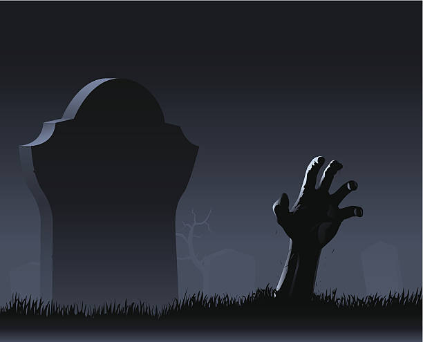 ilustraciones, imágenes clip art, dibujos animados e iconos de stock de mano de zombie & gravestone - zombie halloween cemetery human hand